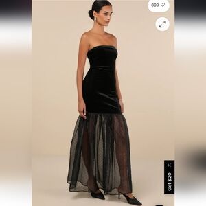Esteemed Glamour Black Velvet Strapless Trumpet Hem Maxi Dress